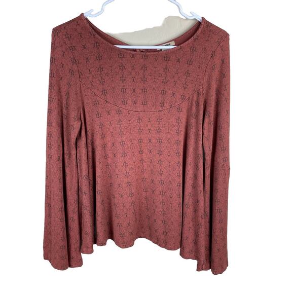 Anama Boho Printed Bell Sleeve Top Keyhole Back Flowy Size S EUC Contemporary - Picture 3 of 12
